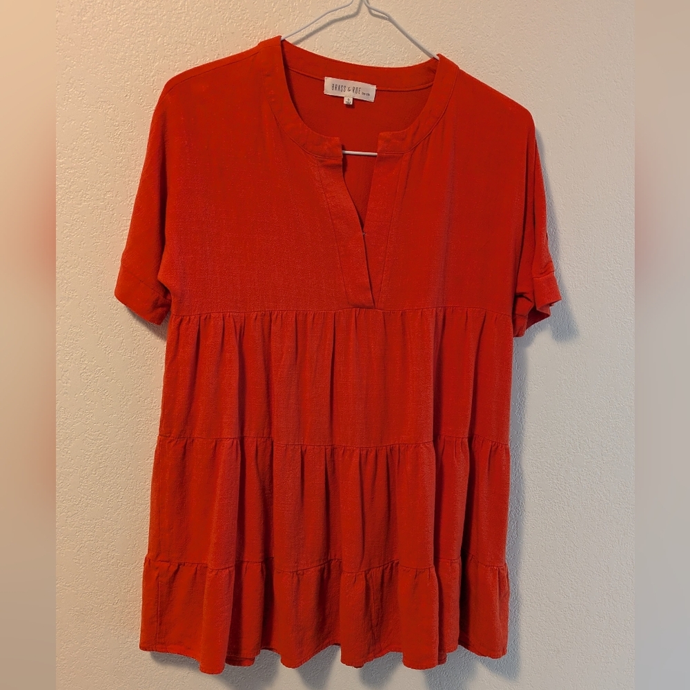 Brass & Roe Red Tiered Mini Dress
